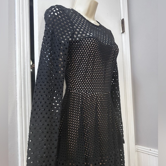 BCBG Max Azria Women’s Black Mesh Long Sleeve Dress, Size XS - Fit and Flare - Picture 3 of 8